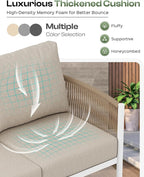Aluminum Outdoor Patio Furniture Set with Dual-Layer Coffee Table, 4 Piece Modern Patio Conversation Sets with PE Rope, Outdoor Sectional Sofa with Thick Cushions for Balcony, Porch, Ivory