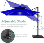 Best Choice Products 10x10ft Cantilever Patio Umbrella w/Base Included, Solar LED Lights 360 Rotation Large Offset Hanging Outdoor Shade for Deck Pool Backyard w/Stand – Resort Blue
