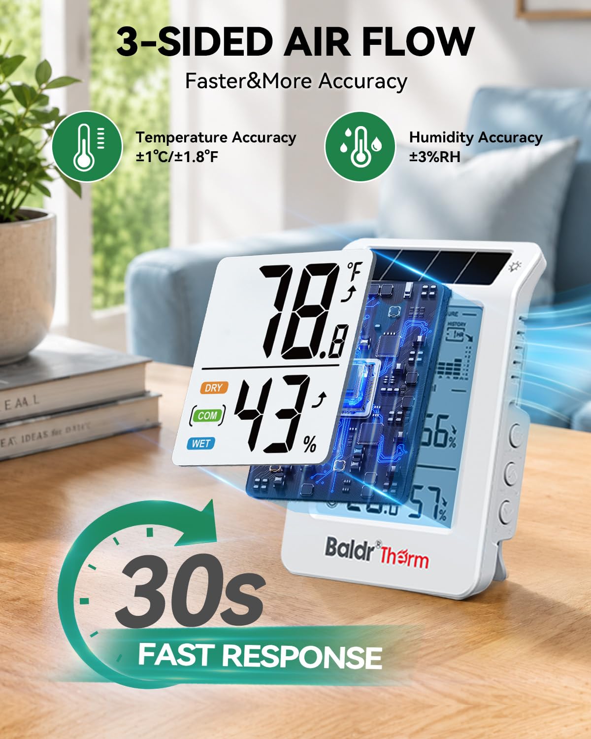 indoor outdoor thermometer wireless solar weather station with on a desk or shelf