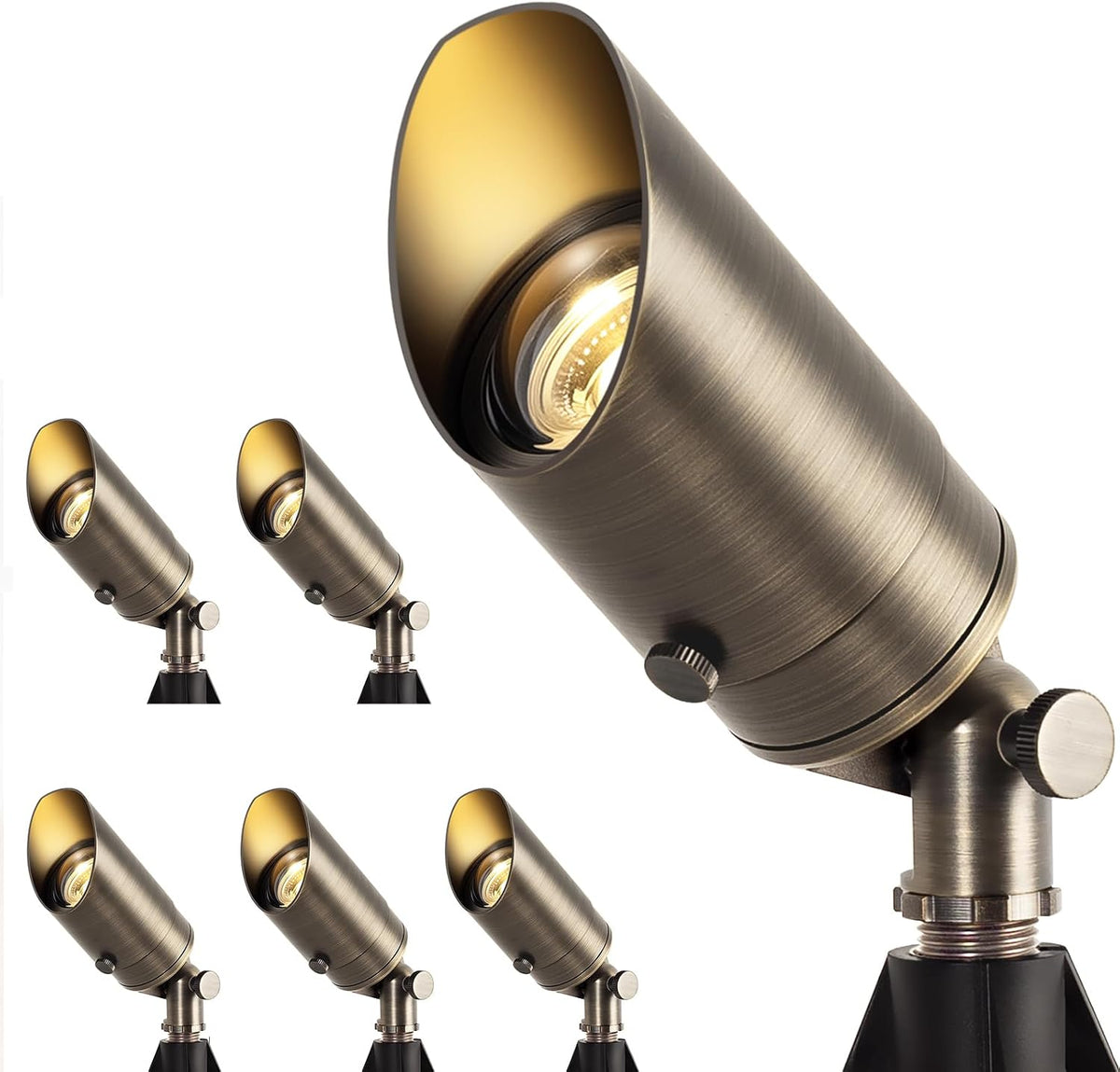 Solid Brass Low Voltage Landscape Spotlights, 12V Waterproof Outdoor Spot Lights, Wired Heavy Duty Bronze Accent Uplights for Yard Garden House Tree Lawn, Without Bulb (6 Pack)
