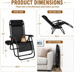 Yaheetech 26" Zero Gravity Recliners Adjustable Set of 2, Dark Black | Outdoor Folding Reclining Lounge Chairs w/Pillows, Cup Holder Trays and Carry Strap for Camping, Backyard, Beach, Indoor