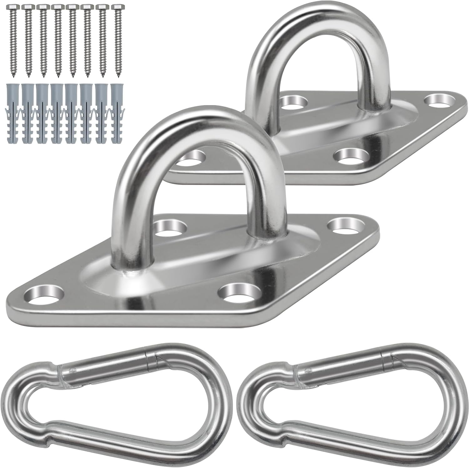 Hammock Hooks Heavy Duty, 1700lbs Capacity Hammock Hanging Kit, 2pcs 10MM 304 Stainless Steel Pad Eye Hooks for Porch Swing Hanging, Hammock Chair, Wall Ceiling Mount Hanger Indoor & Outdoor (Silver)