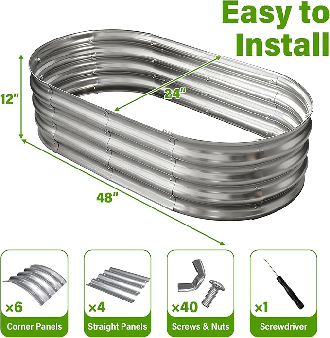 Galvanized Raised Garden Bed for Outdoor: 4X2X1ft Durable Metal Vegetable Plant Container Kit - Oval Planter Box for Gardening Flower Trough （2 Pack）