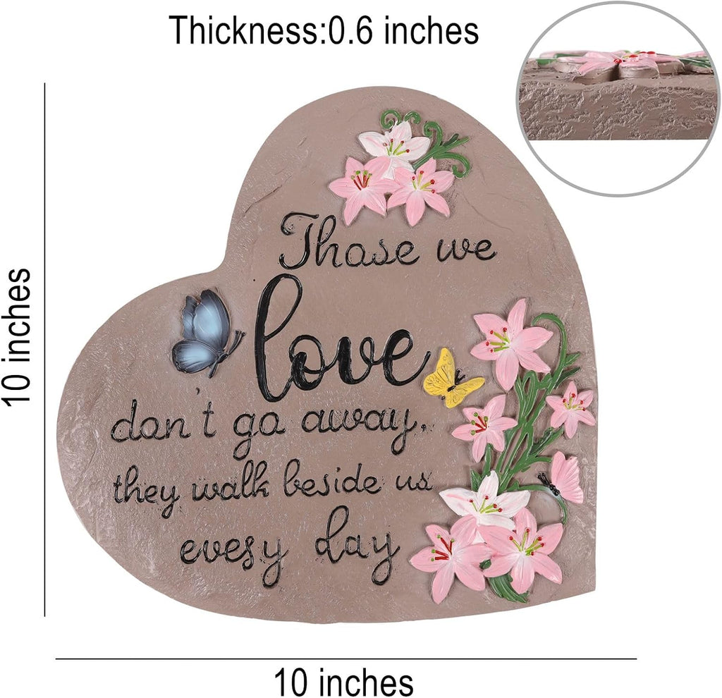 Heart Shaped Memorial Garden Stones, 10 inches Sympathy Garden Stone for Loved One, in Memory of Loved one Gifts, Resin Garden Stepping Stones Outdoor, Memorial Gifts (Heart Butterfly)