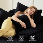 67 Inch Chaise Lounge Chair Indoor, Oversized Upholstered Boneless Sofa Bed, Corduroy Deep Seat Sleeper Couch Reading Chairs, Comfy Cloud Sofas Couches for Living Room, No Assembly Required (Black)