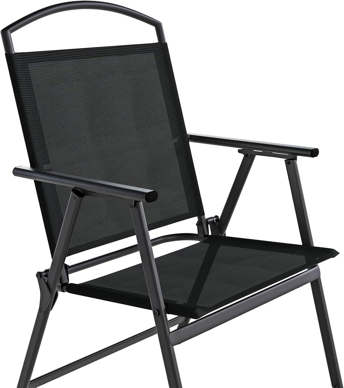 Outdoor Patio Chairs Set of 2, Folding Lawn Chairs, Black | Foldable Lightweight Dining Chairs with Armrests & Back Support, Breathable Textilene & Metal Frame for Deck, Lawn, Camping