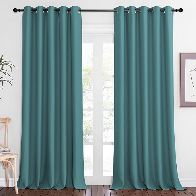 NICETOWN Sliding Door Window Treatment Blackout Patio Door Curtain Panels, Privacy Thermal Drapes for Bedroom Living Room Department with Grommet Top (Sea Teal, W66 x L110)
