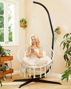 Greenstell Hammock Chair, Macrame Swing Chair with Comfy Cushion, Boho Hanging Chair for Outdoor & Indoor, Perfect for Bedroom, Patio, Balcony, Hold up to 350Lbs, Beige