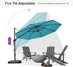 PURPLE LEAF 11 Feet Patio Cantilever Umbrella with Base Outdoor Umbrella Round Aluminum Offset with 360-degree Rotation for Garden Deck Pool Patio, Turquoise Blue