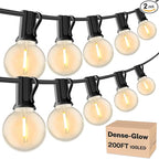 RTTY Dense-Glow 200FT Outdoor String Lights Expandable System with 100 G40 Bulbs (2x100FT) - for Sprawling Properties, Large Commercial Patios, or Dual-Zone Backyard & Event Lighting