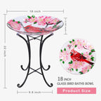 VCUTEKA Outdoor Bird Bath, Glass BirdBath with Metal Stand for Garden Decor | 18" D 22" H Bird Baths for Outdoors, Glass Cardinal Large Bird Bath for Garden, Bird Lovers, Yards, Patio, Decor
