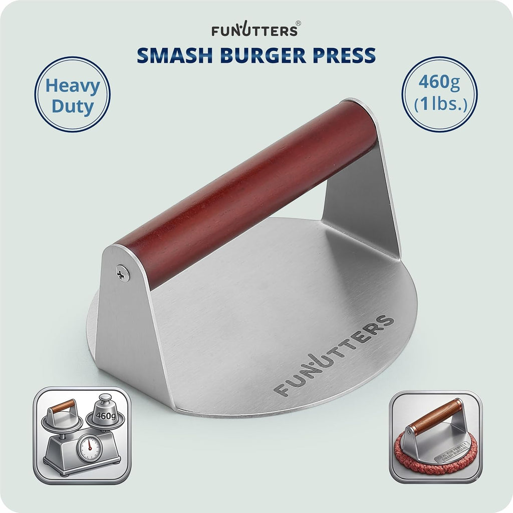 6.5'' Smash Burger Press Patty Maker, Hamburger Smasher Tool, Heavy-Duty Stainless Steel, BBQ Grill and Flattop Griddle Accessory - Commercial Grade