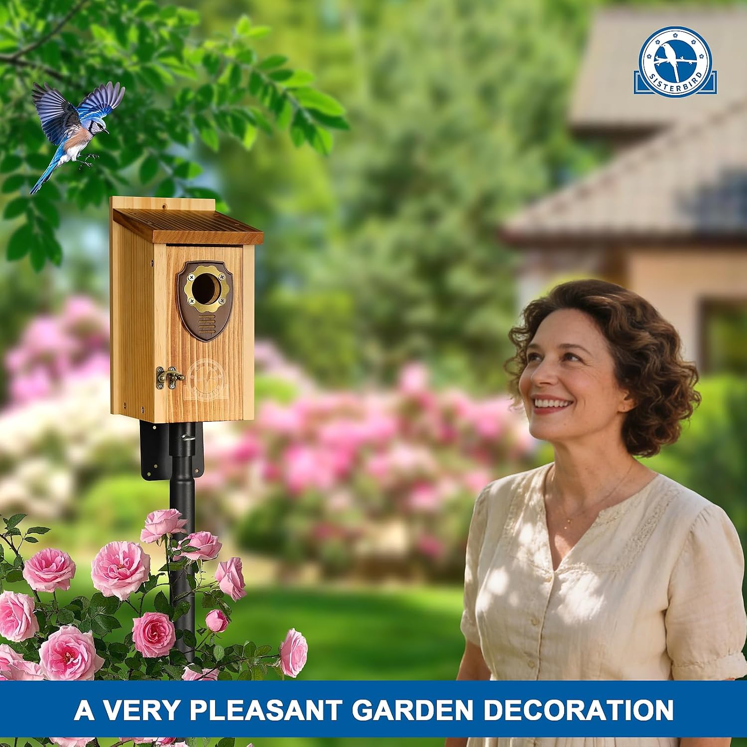 SISTERBIRD Pack of 2 Bluebird Houses for Outside, Premium Wooden Bird House, Bluebird House for Outdoor, Courtyard Decoration Bird Nest, Bluebird Finch Swallow Wren Chickadee