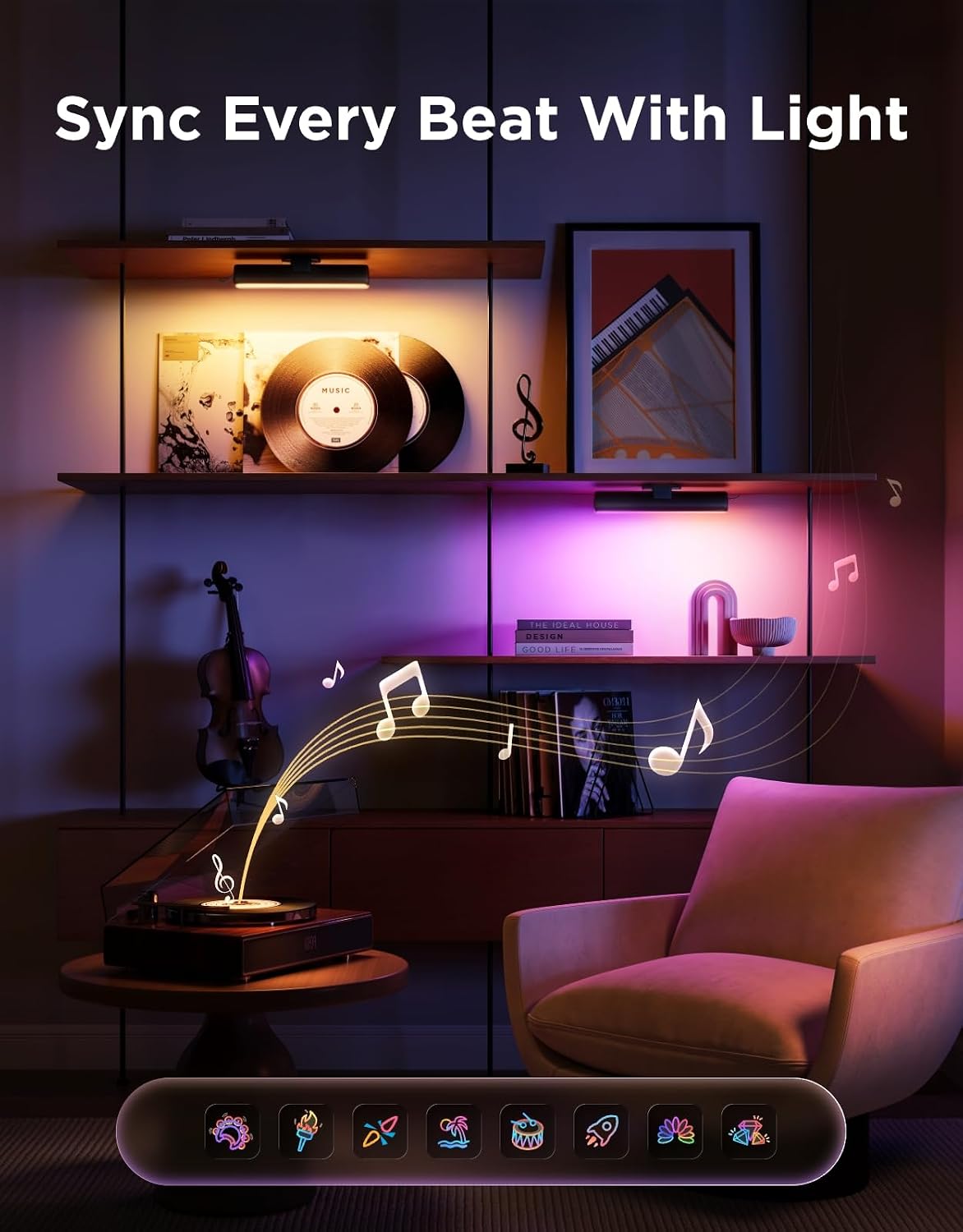 govee smart light bar, rgbicww tv lights for, side view