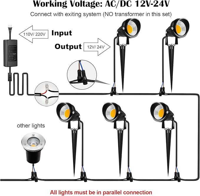 ZUCKEO 10W Low Voltage Landscape Lights LED Landscape Lighting with Connectors 12V Waterproof Outdoor Landscape Spotlights Floor Yard Lawn Best Garden Lights 1000LM Warm White (10Pack with Connector)