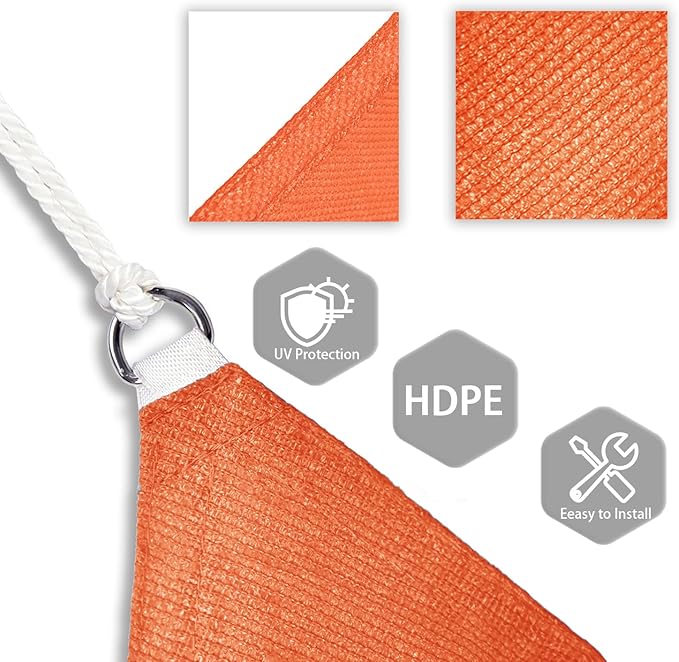Patio Paradise 8' x 8' x 8' Sun Shade Sail Triangle Canopy Shade Cloth Fabric Sunlight Block Patio Pergola Cover HDPE Deck Awning for Outdoor Backyard Roof Shading, Orange