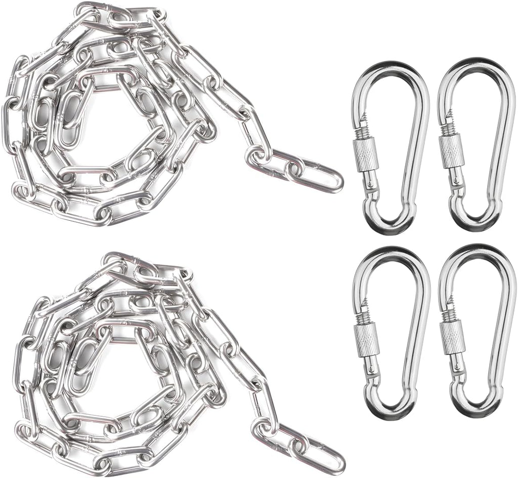 Heavy Duty Swing Chains 1/5" x 40" with 4 Carabiners, 500 LB Capacity Stainless Steel Hanging Swing Set for Hammock Punching Bags Indoor Outdoor Ues (2 Pack)