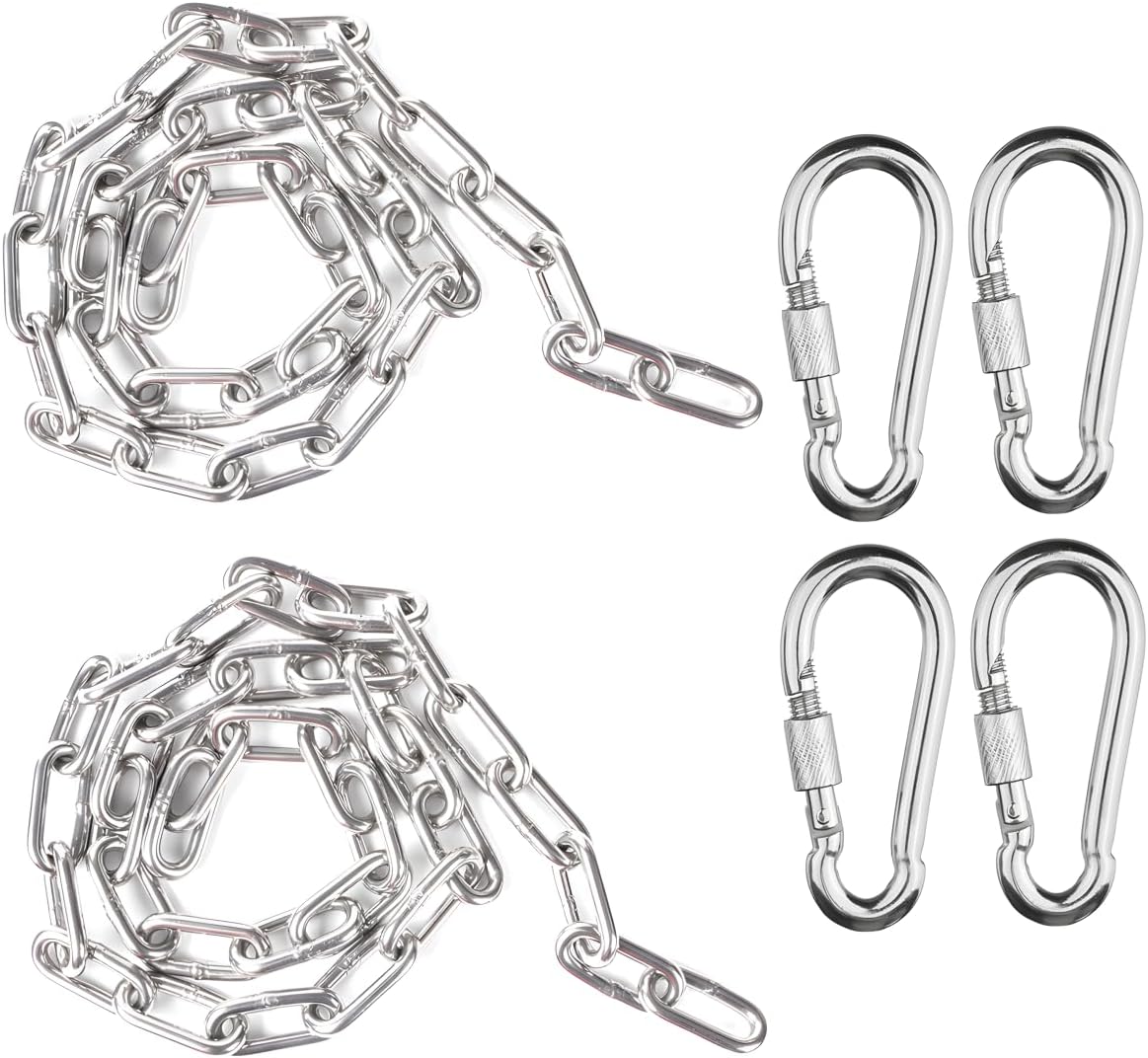 Heavy Duty Swing Chains 1/5" x 40" with 4 Carabiners, 500 LB Capacity Stainless Steel Hanging Swing Set for Hammock Punching Bags Indoor Outdoor Ues (2 Pack)