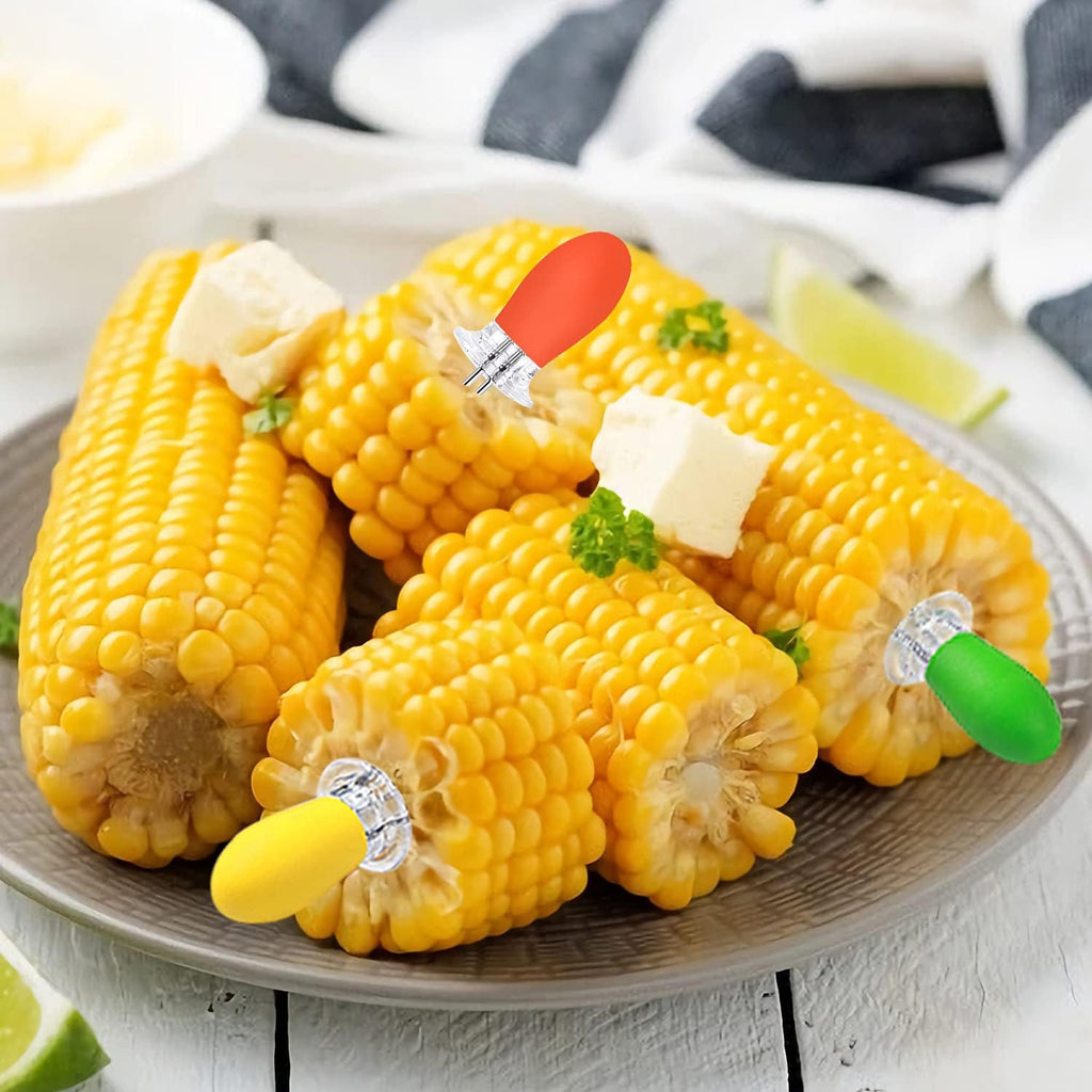 18 Pcs Stainless Steel Corn Cob Holders with Butter Spreading Tool | Colorful Silicone Handle, Interlocking Corn Holders, Fruit Meat BBQ Forks Skewers, For Home Cooking Party Camping Picnics