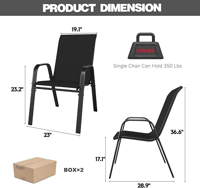 Patio Chairs Set of 6, Stackable Outdoor Dining Chairs for All Weather Textilene Fabric & Metal Frame, Outdoor Chairs Set for Backyard Deck Garden