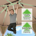 Aoxun Outdoor Gazebo for Patio 10x12 Metal Frame Canopy with Double Roofs Heavy Duty Party Tent and Shelter with Mosquito Netting and Privacy Screen for Backyard, Lawn, Garden, Deck (Khaki)