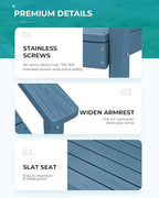 SERWALL 8-Piece Patio Dining Sets with 15FT Double Side Patio Umbrella, Outdoor HDPE Dining Furniture Set with Umbrella Hole Cut-Out Table and 6 Chairs, Blue（Umbreall Base not Included）