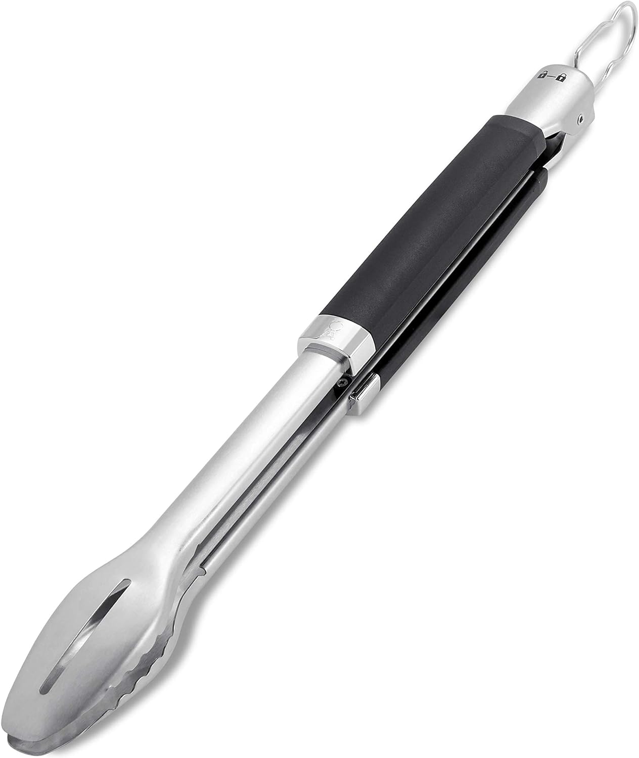 Weber Premium Grill Tongs (46cm), Made of Stainless Steel, with Comfort Grip and Practical Locking System, Dishwasher Safe for Easy Cleaning, with Loop for Hanging - Black/Silver (6760)