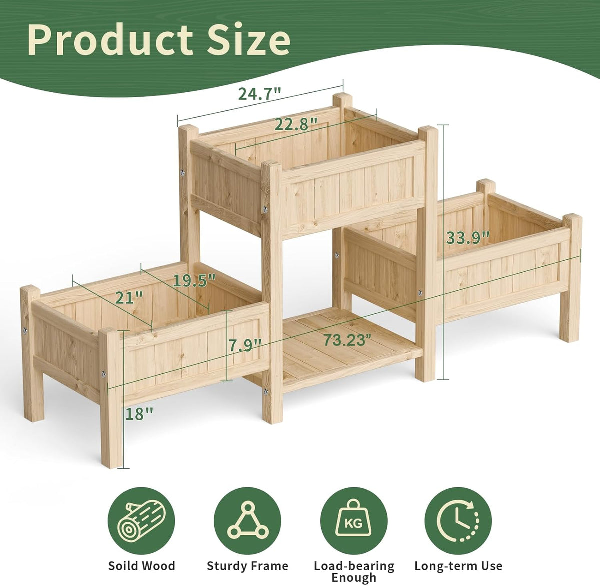 extra large wooden raised garden bed with legs shown in use