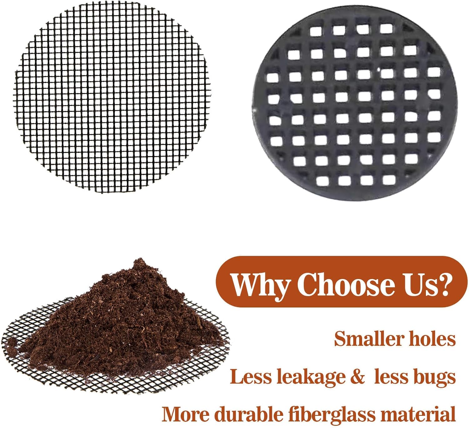 100 Plant Pots Hole Mesh Pad - MAQIHAN Drainage Mesh for Flower Pot, 2 Inch | Round Plant Mesh, Substrate Barrier, Mesh Grid Mat for Bonsai, Gardening Essentials, Prevent Soil Leaking Plant Accessories