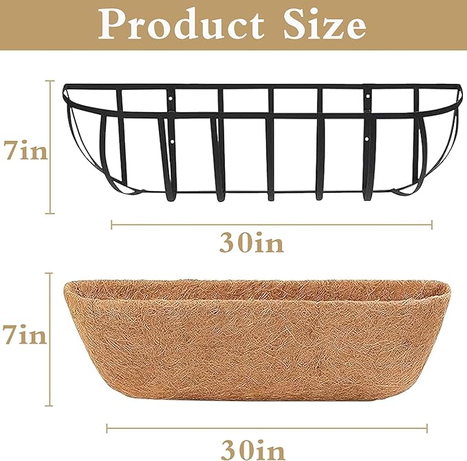2pack 30-inch Window Sill Window Railing Planters with Cocoa Liner for Outdoor Balconies, Porches, Fences, Patio Railings