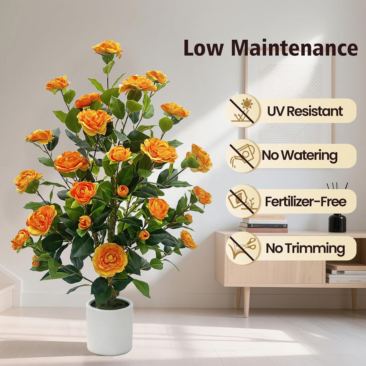 artificial camellia tree, 3ft faux flowering camellia plant, side view