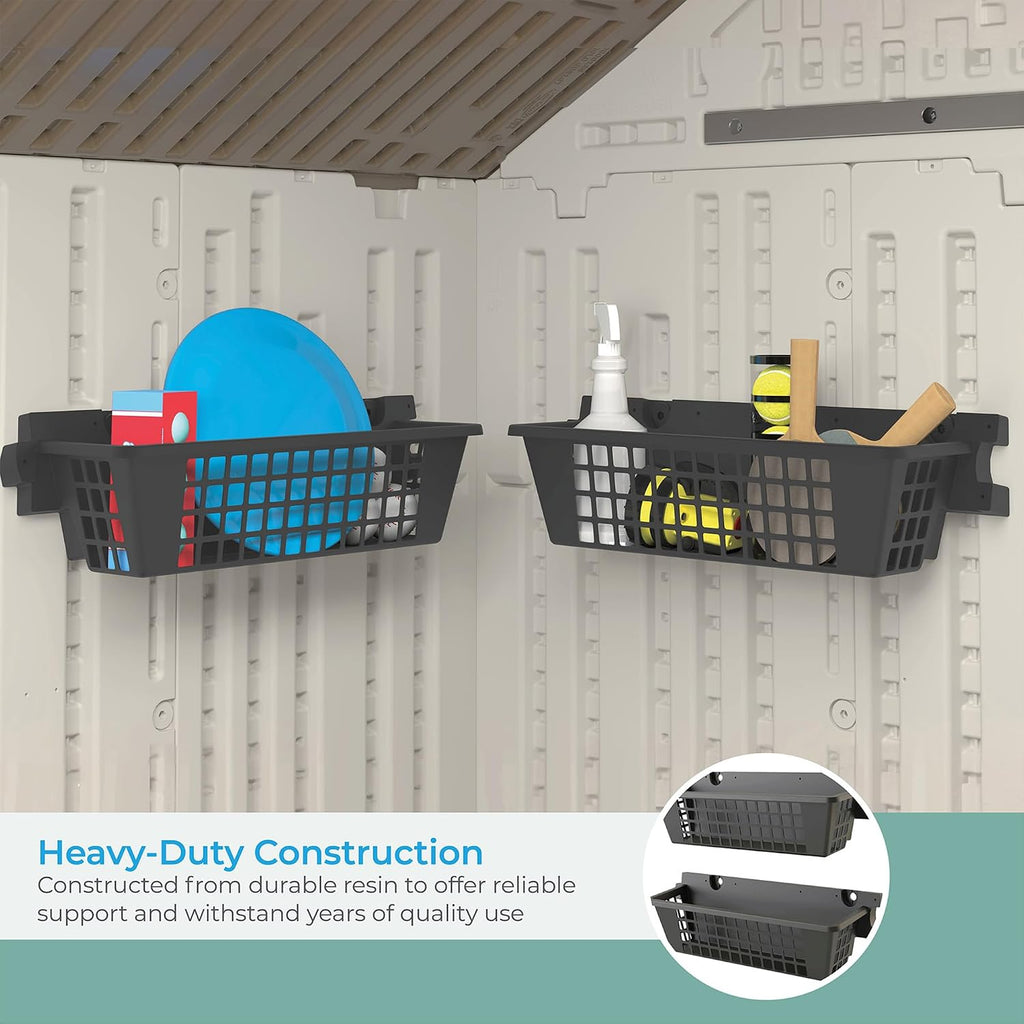 suncast 2-pack accessory baskets, resin organizers for shed, package contents