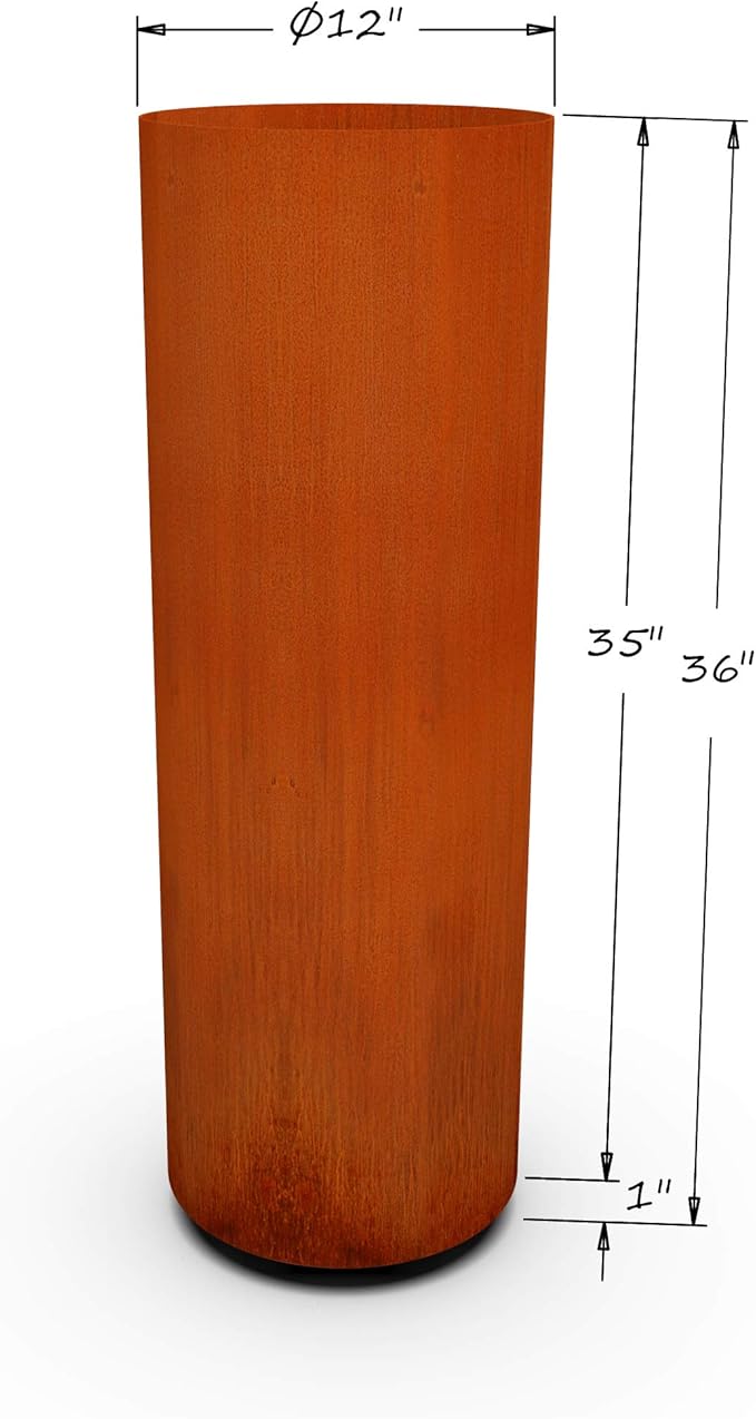 Plantercraft Large Round Planters for Outdoor Plants 36 Inch Tall Corten Steel Planters | Modern Metal Column Planter for Entryway, Patio & Garden Decor