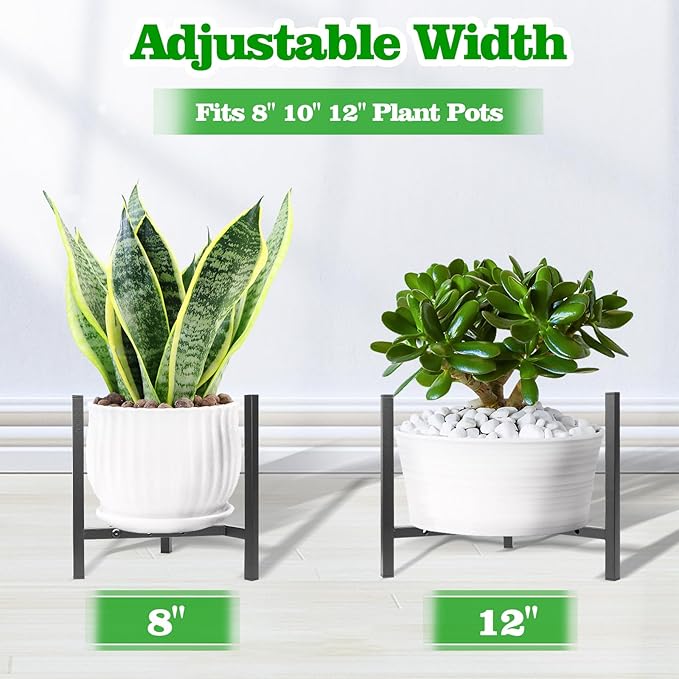Airpark Plant Stand Indoor Adjustable, Metal Modern Plant Stand, Heavy Duty Stable Plant, Fit 8-12 inch Pots, Number of Items-2, Color-Black (Pot & Plant Not Included)