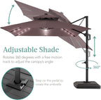 Best Choice Products 10x10ft Cantilever Patio Umbrella w/Base Included, Solar LED Lights 360 Rotation Large Offset Hanging Outdoor Shade for Deck Pool Backyard w/Stand – Deep Taupe
