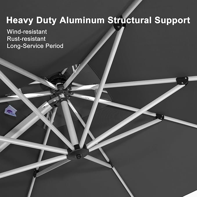 PURPLE LEAF 9ft Patio Umbrella Outdoor Square Umbrella Large Cantilever Umbrella Windproof Offset Heavy Duty Sun for Garden Deck Pool Patio, Grey