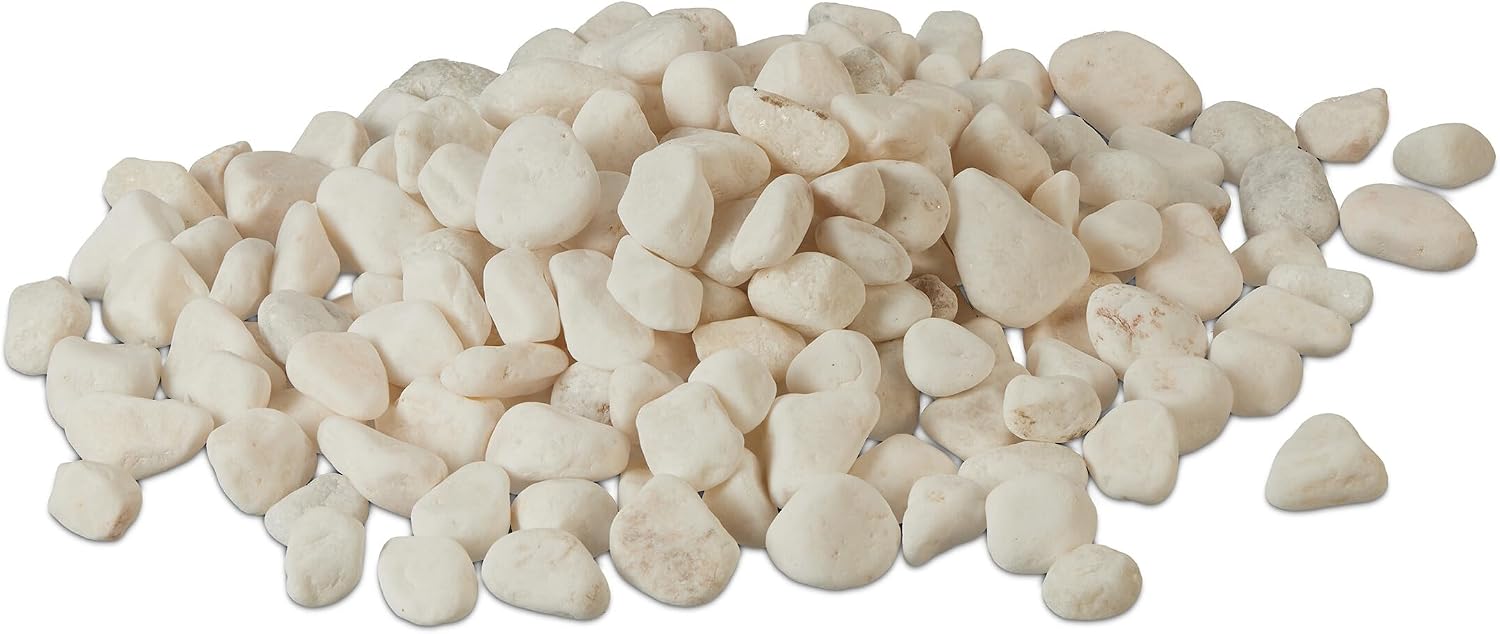 Relaxdays Marble Gravel, 5 kg, Decorative Stones, Pebbles, Garden Pebbles, Flower Pot, Grave, Decorative Gravel, White, Marble, 15-25 mm