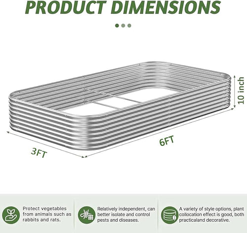 3 Pack 6x3FT Corrugated Galvanized Steel Raised Garden Bed Outdoor, Metal Above Ground Garden Bed for Vegetables and Flowers, Raised Beds for Gardening