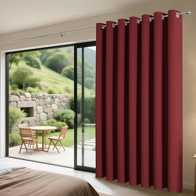 Joydeco Blackout Patio Sliding Door Curtains 84 Inches Long, Grommet Privacy Room Divider Curtains, Extra Wide Thermal Blackout Drapes for Bedroom Living Room (Burgundy Red, 70Wx84L, 1 Panel)