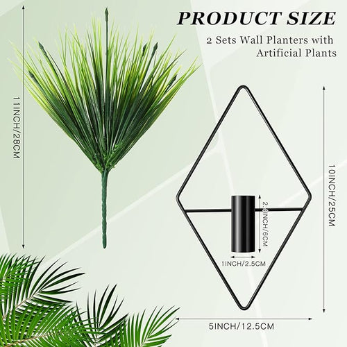 4 Pcs Wall Decor Hanging Planters with Artificial Plants Metal Hanging Vase Indoor Plants Holder Modern Boho Wall Art for Bathroom Bedroom Living Room Decor(Black,Aquatic Plant)