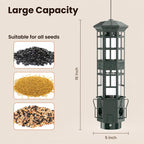 Metal Hanging Squirrel Proof Bird Feeders, Gravity Spring Closure System, Chew Resistant, Large Capacity, Weatherproof Bird Feeders for Outdoors, Olive Green