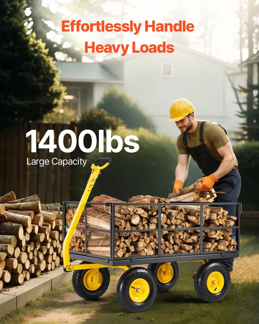 vevor 1400 lbs steel garden cart, heavy duty shown in use