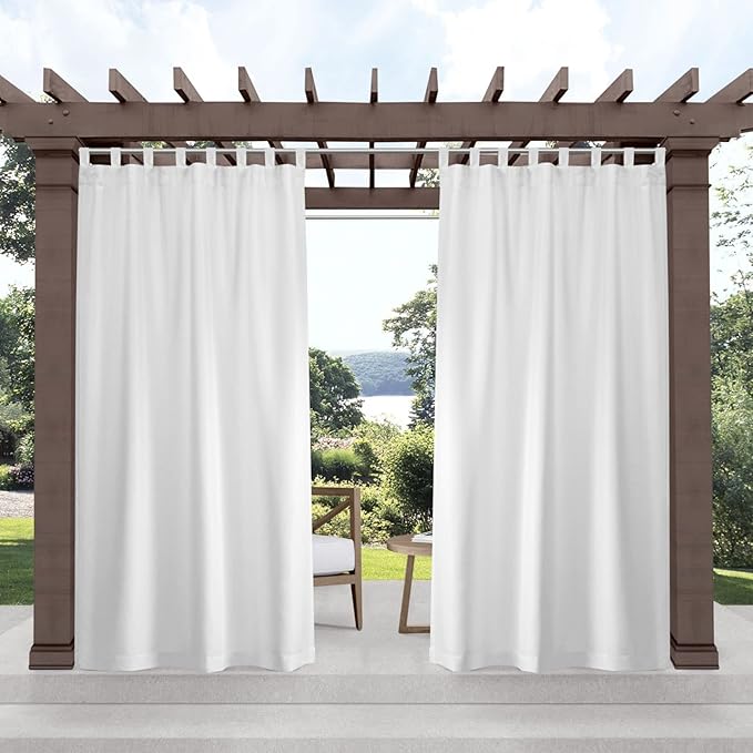 Exclusive Home Cabana Solid Indoor/Outdoor Light Filtering Hook-and-Loop Tab Top Curtain Panel Pair, 54"x132", White