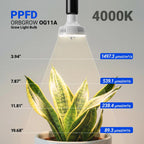 Barrina OG11A Grow Light Bulbs for Indoor Plant, 4000K 11W, 1 Pack, White | Integrated Dimming & Timing, E26 Plant Light Bulb, Full Spectrum, High PPFD for Seeds and Greens