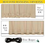 NICETOWN 2 Panels Outdoor Curtains for Patio Waterproof, Top & Bottom Fixed Waterproof Outdoor Drapes with Free Rope, Privacy Sun Blocking Shades for Gazebo, Pergolas, Biscotti Beige, W52 x L84