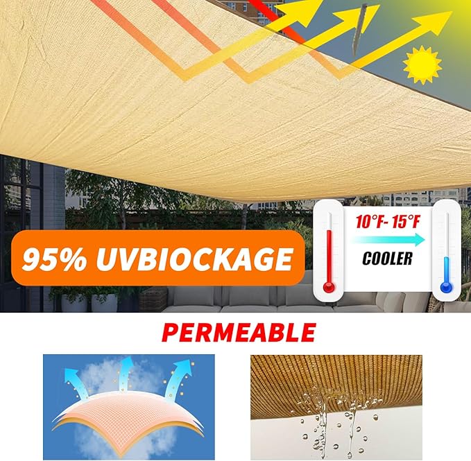 8'x12' Sun Shade Sail Curved Commercial Outdoor Shade Cover Turquoise Rectangle Heavy Duty Permeable 185GSM UV Block Sunshade for Backyard Yard Deck Patio Garden Outdoor Activities and Facility