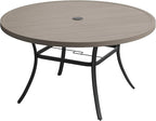 VICLLAX 60" Outdoor Round Patio Table for Lawn Garden, All Weather Metal Round Patio Dining Table with Adjustable Umbrella Hole, Outdoor Table for 8-10 Person, Grey Wood-Like Tabletop