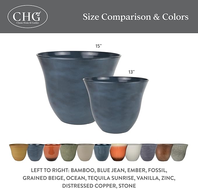 Classic Home and Garden Honeysuckle Resin Planters - Lightweight Indoor & Outdoor Plant Pots - UV-Resistant Plastic Flower Pots - Pot Planters for Flowers & Herbs (13" Zinc Grey)