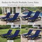 Kozyard Outdoor Chaise Lounge Chair, Full Aluminum Frame, Adjustable Reclining Patio Lounger for Poolside, Sunbathing & Backyard, Textilene (NavyBlue)