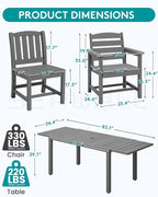 SERWALL 9-Piece Outdoor Dining Set, 60" - 83" Expandable Outdoor Dining Table and 8 HDPE Chairs, All Weather HDPE Outdoor Furniture Set for Backyard, Garden, Grey